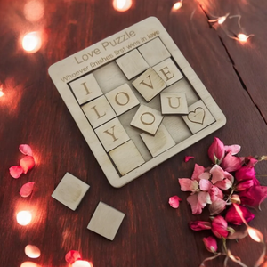 Puzzle d'amour personnalisé - Cadeaux de mariage et de la Saint-Valentin avec cœur <span class=keywords><strong>en</strong></span> <span class=keywords><strong>bois</strong></span> <span class=keywords><strong>sculpté</strong></span> et sac, Souvenir de couple <span class=keywords><strong>en</strong></span> <span class=keywords><strong>bois</strong></span> artisanal - Product Image 1