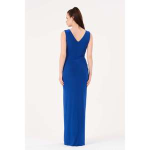 Haut décontracté élégant pour femme DANS, couleur unie bleue, coupe classique, manches standard, pour vente en gros, tailles 38-42 - Product Image 3