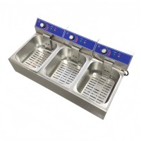 Penggorengan Listrik Komersial Stainless Steel 3 Tangki 6L+6L+6L Mesin Penggoreng Kentang Goreng Ayam untuk Restoran Warung Makanan Ringan