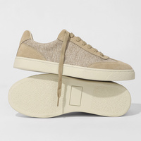 Chaussures de skate personnalisées en gros avec logo, empeigne en daim et lin, respirantes, décontractées, doublure rétro en peau de mouton, pour hommes