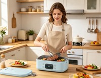 Boîte à lunch électrique multifonctionnelle antiadhésive avec couvercle en acier inoxydable, contrôle numérique, contrôlée par application, capacité de 1,1 à 2,0 L, portable et multifonction