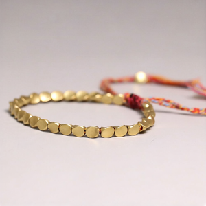 Bracelet en perles de cuivre tibétain, fait main, tressé, réglable, en coton, bracelet porte-bonheur pour femmes et hommes, bijou unique, cadeau - Product Image 2