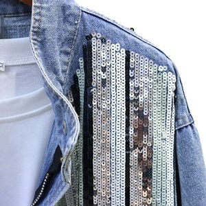 Spring New Arrival <strong>Ladies</strong> Ripped Jeans Coat Womens Drawstring Cotton Denim <strong>Jacket</strong> Oversize <strong>Sequins</strong> Jean <strong>Jacket</strong> - Product Image 6