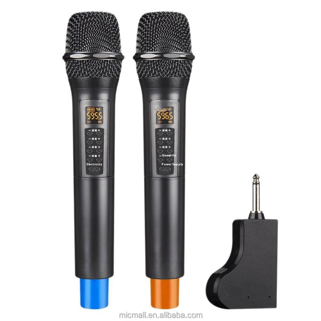 Professional Wireless Microphone 2 Channel UHF Portable Handheld Rechargeable Microphone for Karaoke and Church