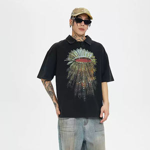 T-shirts en tricot surdimensionnés pour hommes vintage délavés à l'acide, t-shirts graphiques personnalisés, 100% coton, impression numérique respirante - Product Image 2