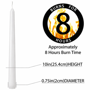 Candela a Cono Bianca Inodore Senza Fumo da 10 Pollici, Non Gocciolante, in Paraffina con Stoppino in Cotone, Durata di Combustione di 8 Ore - Product Image 2