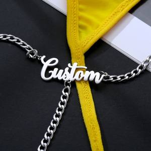 최신 디자인 사용자 정의 초기 편지 허리 사슬 여성 섹시한 쿠바 체인 끈 팬티 DIY 스테인레스 스틸 사용자 정의 이름 허리 배꼽 체인 - Product Image 3