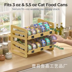 Adjustable Wooden Pet Food Storage <b>Rack</b> Multi Layer Can Organizer <b>Kitchen</b> Desktop Bamboo Holder For Cat Dog Food - Product Image 2