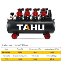Compresseur d'air silencieux sans huile 6,3 kW 8,4 CV, grand réservoir de 160 L, pompe à air à piston silencieuse industrielle pour la peinture automobile