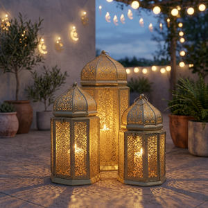 Fabricants de décorations du Ramadan, lanterne à bougie marocaine en métal doré en forme de mosquée, disponible en 3 tailles pour la maison et les événements - Product Image 3