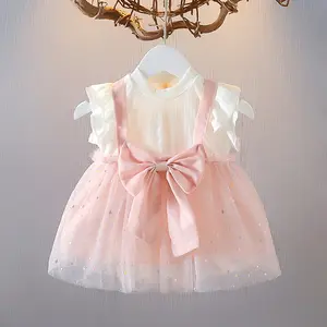 Summer Bow Baby Dress Academic Style Princess Birthday Party Mesh Dress