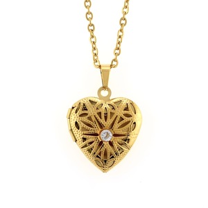 Heart-Shaped Photo <b>Locket</b> Necklace Stainless Steel 18K Gold Plated Pendant With Crystal Everyday Wear Jewelry - Product Image 2