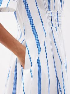 OEM ODM Low MOQ Custom Striped Dress Shirt alta qualità manica corta Summer Midi Dresses Blue White Cotton Stripe Dress - Product Image 4