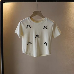 <span class=keywords><strong>T</strong></span>-<span class=keywords><strong>shirt</strong></span> court à la mode d'é<span class=keywords><strong>t</strong></span>é Y2K pour femmes avec nœud à manches courtes Design écologique décontracté - Product Image 5