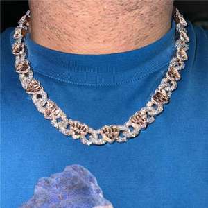 Pass <span class=keywords><strong>Diamond</strong></span> Tester Custom Hip Hop Jewelry 20mm Mens Baguette Moissanite <span class=keywords><strong>Heart</strong></span> Iced Out <span class=keywords><strong>Collar</strong></span> de cadena de eslabones cubanos - Product Image 2