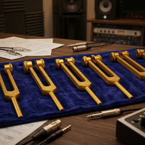 Ensemble de diapasons dorés, 7 pièces, instrument de musique de précision pour la thérapie sonore et l'ajustement de la tonalité, dans un étui en velours. - Product Image 1