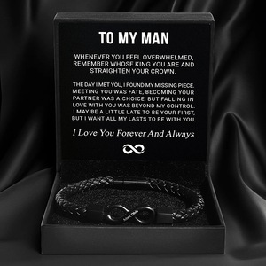 2026 <b>Engraved</b> Geometric Stainless Steel Black Handmade Leather Unisex Chain & Link Bracelet Magnetic Buckle Classic - Product Image 1