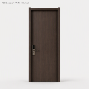 Porte intérieure en <span class=keywords><strong>bois</strong></span> insonorisée et étanche 46 dB, profil en T, placage PVC composite, brun foncé, pour chambre et bureau - Product Image 1