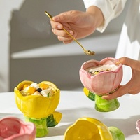 MSH mignon coréen 3D tulipe fleur en céramique Dessert tasse salade fruits bol pour fille cadeau