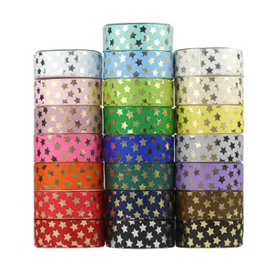 Midi Factory Sliver Gold Foil Printed 1.5 Inch Star Ribbons 38mm Grosgrain Ribbon Roll For Crafts Hair Bow