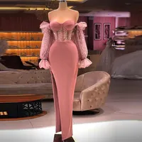 Zise Off Shoulder Hoge Split Roze Mermaid Prom Gown Elegant Modest Groothandel Oem Unieke Hoge Kwaliteit 2022 Avondjurk Voor party