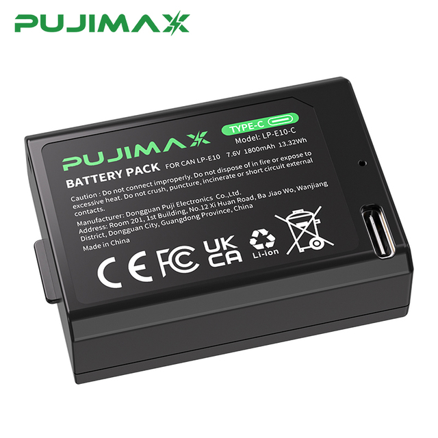 PUJIMAX 1 Pcs LP-E10 7.6V 1800mAh Type-C Rechargeable Battery for Canon EOS 1100D 1200D 1300D 1500D 2000D 3000D 4000D Camera
