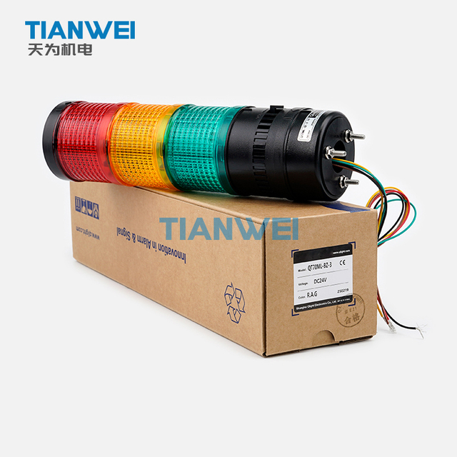 Qlightec QT70ML-BZ-3-24-RAG 3 Layer LED Tower Light DC24V Red Amber Green Built-in Adjustable Buzzer Direct Mount Stack Light