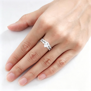 Anillos de Compromiso y Matrimonio de Plata de Ley S925 con Circonita Cúbica Rosa y Transparente en Corte Corazón Brillante para Parejas - Product Image 6