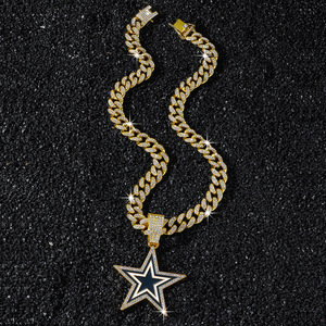 Voll-Diamant Blauer Stern Anhänger Sportteam Halskette Hip-Hop 13mm Kubanische Kette Herren Halskette Schmuck Geschenk Personalisierter Anhänger - Product Image 3