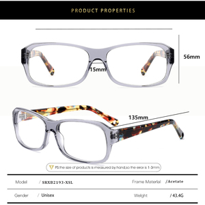 Sunray Custom Printed Temple Metal Logo Acetate Handmade Lightweight Classic Unisex Clear Lens Optical Eyeglasses <b>Frames</b> - Product Image 4