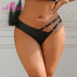 Negro Sexy PU cuero malla remache cintura baja mujeres ver a través de bragas calzoncillos de cuero No-Show bragas en línea <span class=keywords><strong>comprar</strong></span> ropa interior - Product Image 1