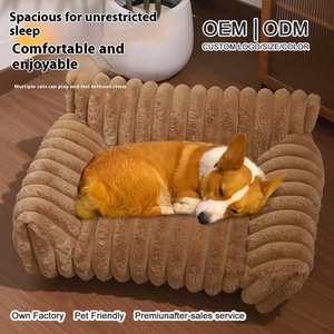 Cama para Perros Ecológica, Moderna, Personalizada, a Rayas, de Invierno, Gruesa, 100% Algodón, Sólida, Extraíble, Lavable, de Felpa, Cuadrada, Tipo Sofá - Product Image 1