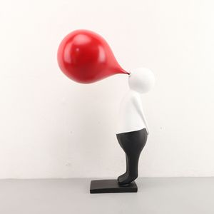 Set di Sculture Minimaliste Figura Umanoide Bianco e Nero con Palloncino Rosso in Resina Artistica, Decorazione Moderna da Collezione, Ornamento da Scrivania, Regalo, Vendita all'Ingrosso - Product Image 5