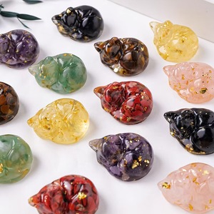 Patung Hewan Resin Batu Kristal Alami yang Dihancurkan dengan Lem Tetes, Patung Kucing Tidur dari Batu Kristal yang Dihancurkan, Kerajinan Hiasan Mobil - Product Image 4