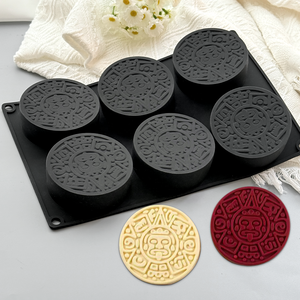 Molde de silicona redondo estilo corte con tótem <span class=keywords><strong>maya</strong></span>, molde de silicona para mousse con sello del Dios Sol, molde de silicona personalizado en pequeñas cantidades - Product Image 1