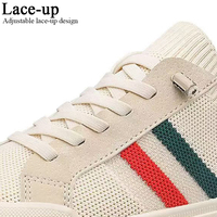 Baskets décontractées en maille beige pour hommes, à rayures vertes et rouges, à enfiler, respirantes, pour le quotidien