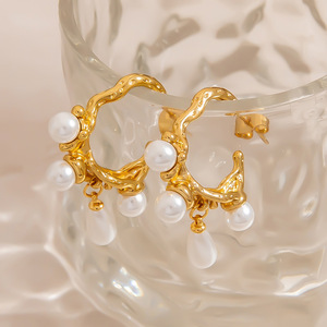 Boucles d'oreilles pendantes en forme de goutte d'eau en acier inoxydable plaqué or 18 carats pour usage quotidien - Product Image 4