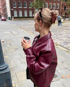 2025 Vintage haute qualité Streetwear femmes en <span class=keywords><strong>cuir</strong></span> PU Bomber veste hiver Zip revers respirant dame <span class=keywords><strong>moto</strong></span> manteaux - Product Image 6