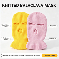 Vente en gros de balaclavas en tricot à 3 trous pour l'hiver, logo personnalisé brodé, masque facial, chapeau pour homme, ski en plein air, cyclisme, chapeau en tricot chaud