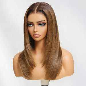 Perruque Droite Dégradée <span class=keywords><strong>Caramel</strong></span> Blond Densité 180% 7x5 Lace Bye Bye Knots Cheveux Bruts Sans Colle Cheveux Humains pour Femmes en Gros - Product Image 4