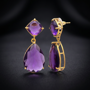 Pendientes de plata de ley hechos a mano con amatista, estilo bohemio moderno para hombre - Product Image 2