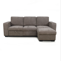 Canapé d'angle en tissu taupe foncé avec rangement latéral et lit gigogne pour salon, appartement, mobilier de maison