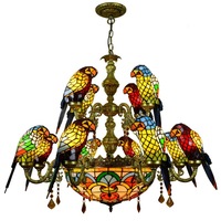 Lustre en verre teinté style rétro avec motif de perroquet, pour bar, restaurant, salon, lumière blanc chaud, hauteur réglable, LED dimmable 220V