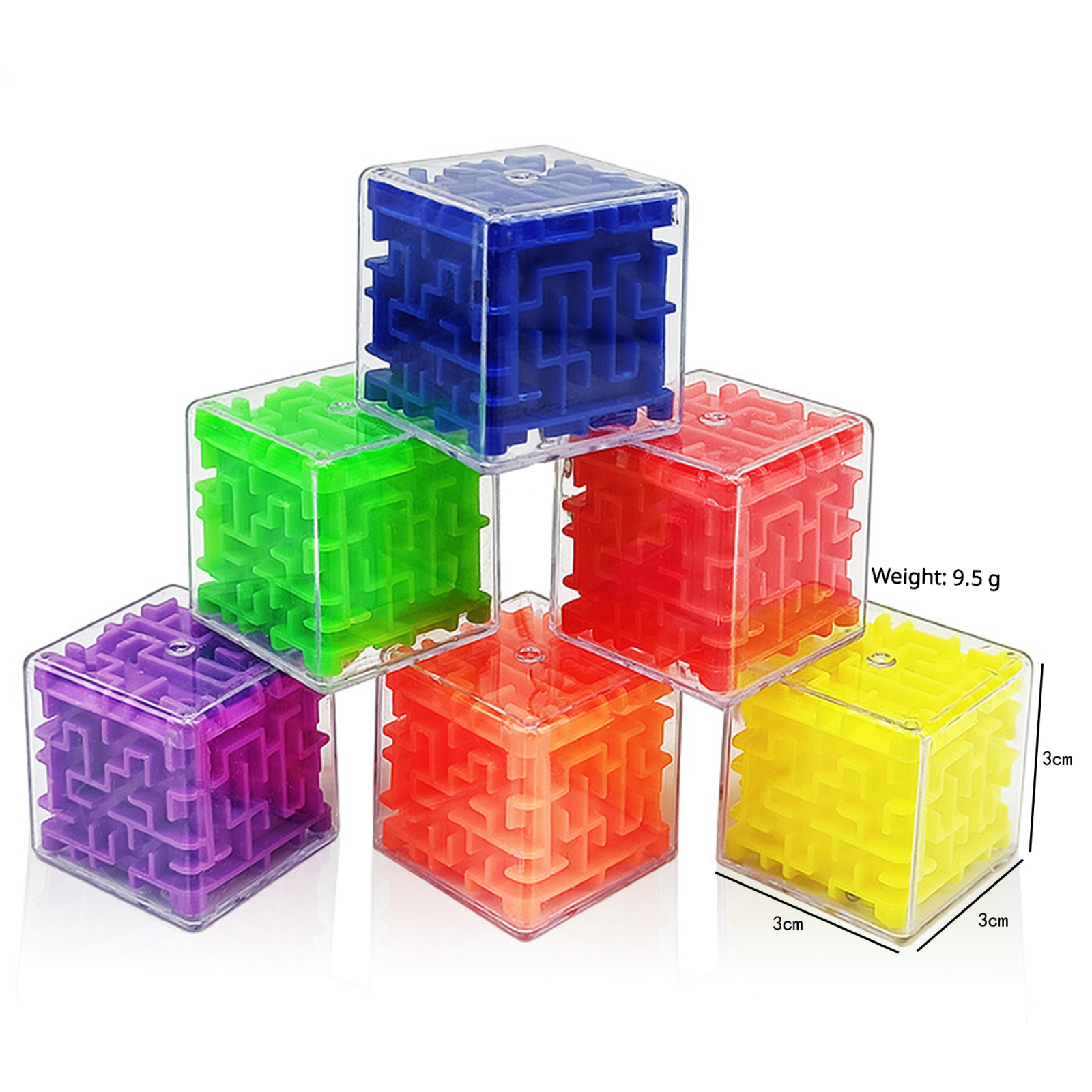 Laberinto cuadrado de 3 cm, colores mixtos, 9.5 g.