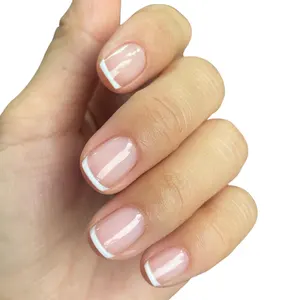 Classical short square pink white press on nails tips full cover acrylic clear faux ongles custom wholesale fake impress nails