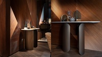 Table console en or de luxe |   Design moderne avec base en acier inoxydable titane et plateau en pierre frittée pour salon, villa, hôtel