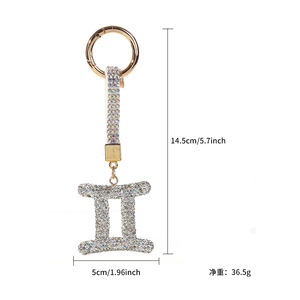 Llavero Metálico Simple de Alta Calidad con los 12 Signos <span class=keywords><strong>del</strong></span> Zodiaco, con Cristales de Estrás, para Coche, Mochila, Parejas - Product Image 6