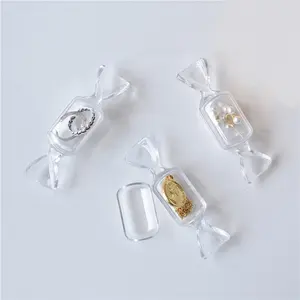 Kotak Penyimpanan Anting Plastik Bentuk Permen Lucu Kotak Perhiasan Transparan Cantik