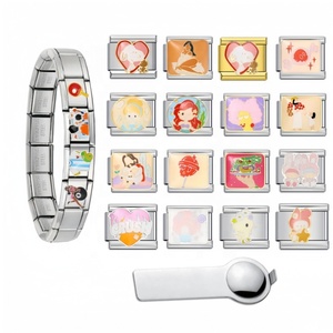 Bracelet à breloques italien personnalisé en acier inoxydable, motif dessin animé rose, vente en gros, bracelet DIY pour femme, cadeau d'anniversaire - Product Image 1