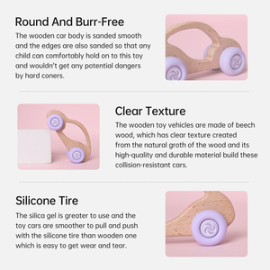 Coche de Madera de Haya Pequeño con Vehículos de Silicona, Coche Educativo de Haya <span class=keywords><strong>para</strong></span> Bebés Mayores de 3 Meses, Juguete, Regalo <span class=keywords><strong>para</strong></span> Recién <span class=keywords><strong>Nacidos</strong></span> - Product Image 5